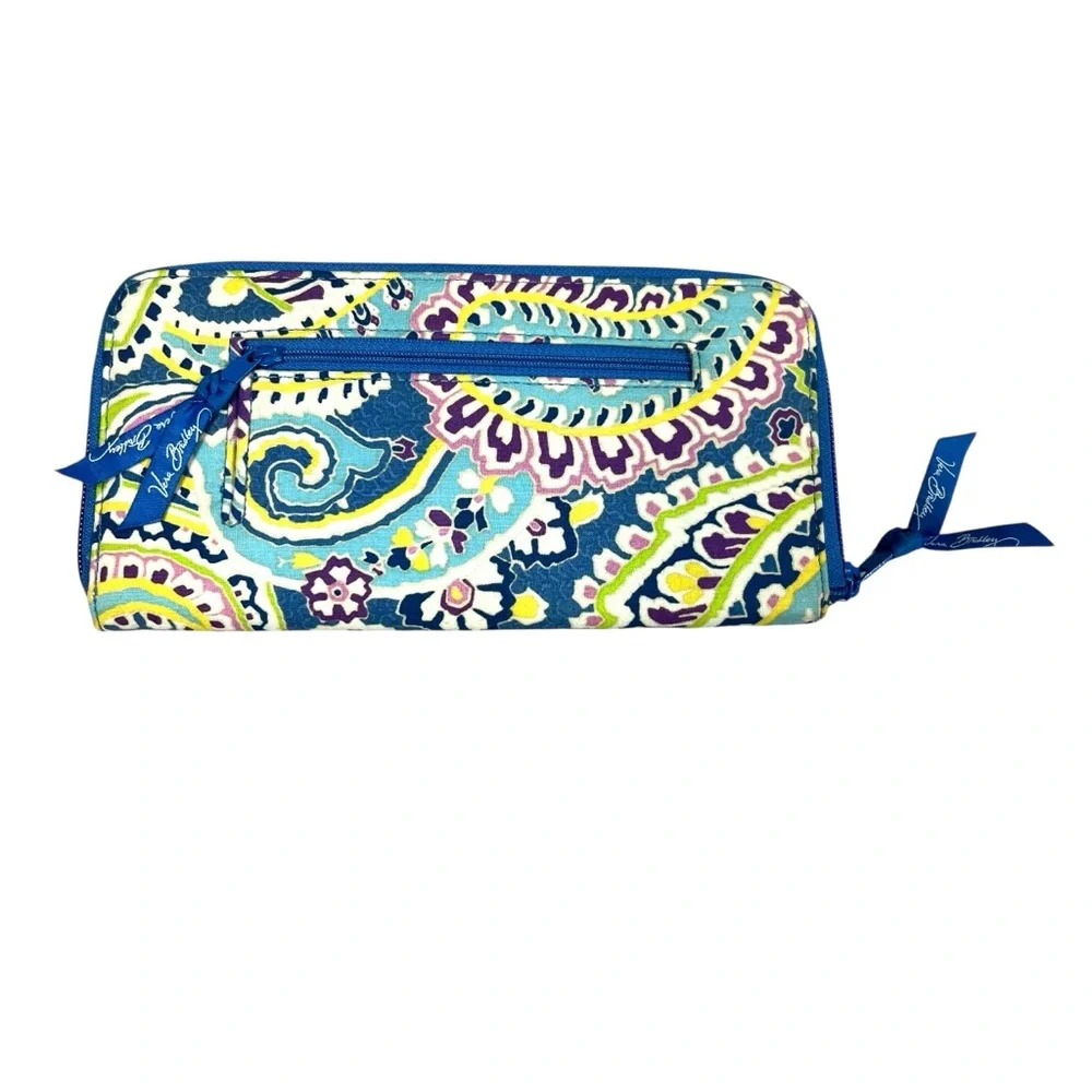 Vera Bradley Personal Travel Organizer Long Wallet Capri Blue Paisley Floral Y2K - Picture 2 of 11